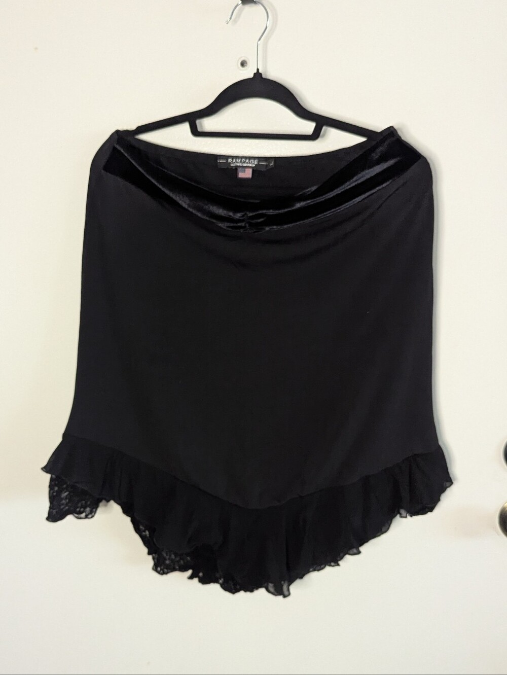 Y2k Rampage Black Velvet And Lace Ruffle Wiggle Skirt Large L